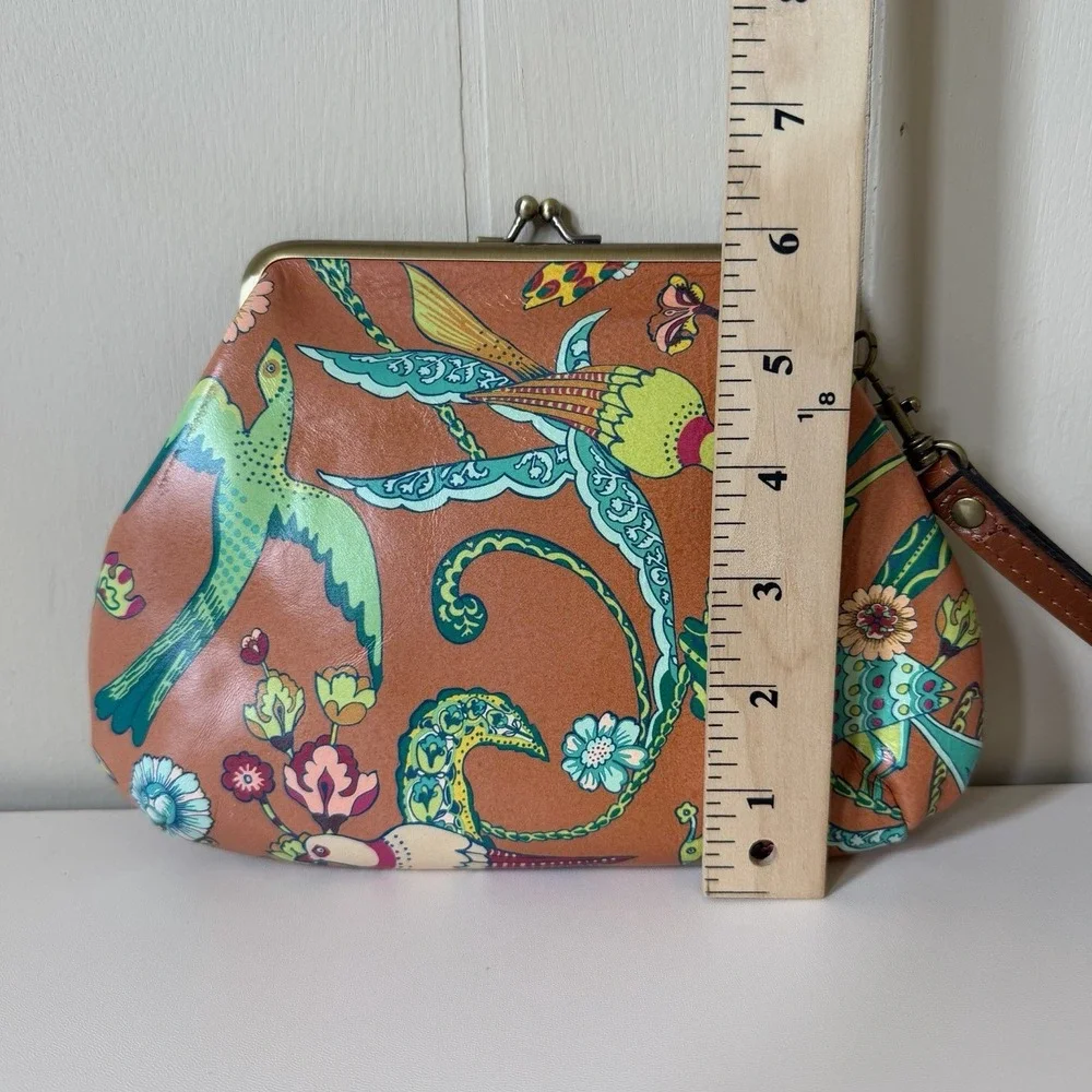 Patricia Nash VTG BIRDS OF PARADISE Colorful Leather Wristlet Clutch Kisslock